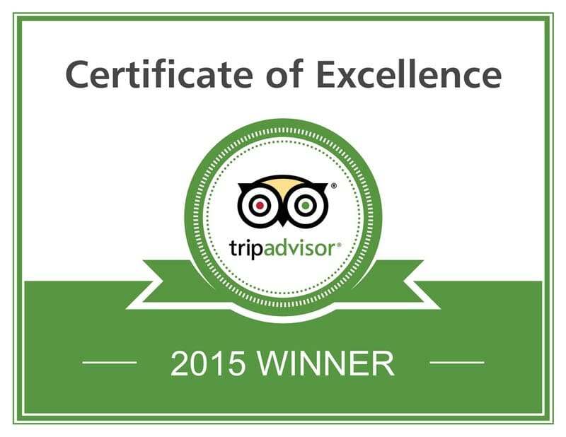 TripAdvisor Certificate of Excellence Recipient of a 2015 TripAdvisor Certificate of Excellence