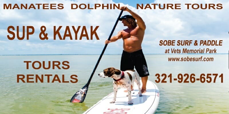 SoBe Surf & Paddle kayak rental paddle board rental area at Brevard Veteran's Memorial Park Banana River lagoon bass lakes Florida