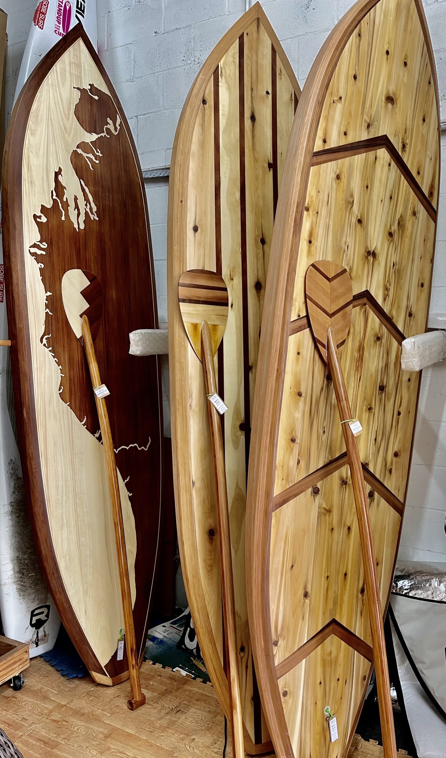 HAND MADE HALLOW WOOD PADDLE BOARDS LITTLE BAY BOARDS AT SOBE SURF & PADDLE WOODEN PADDLE BOARD SUP