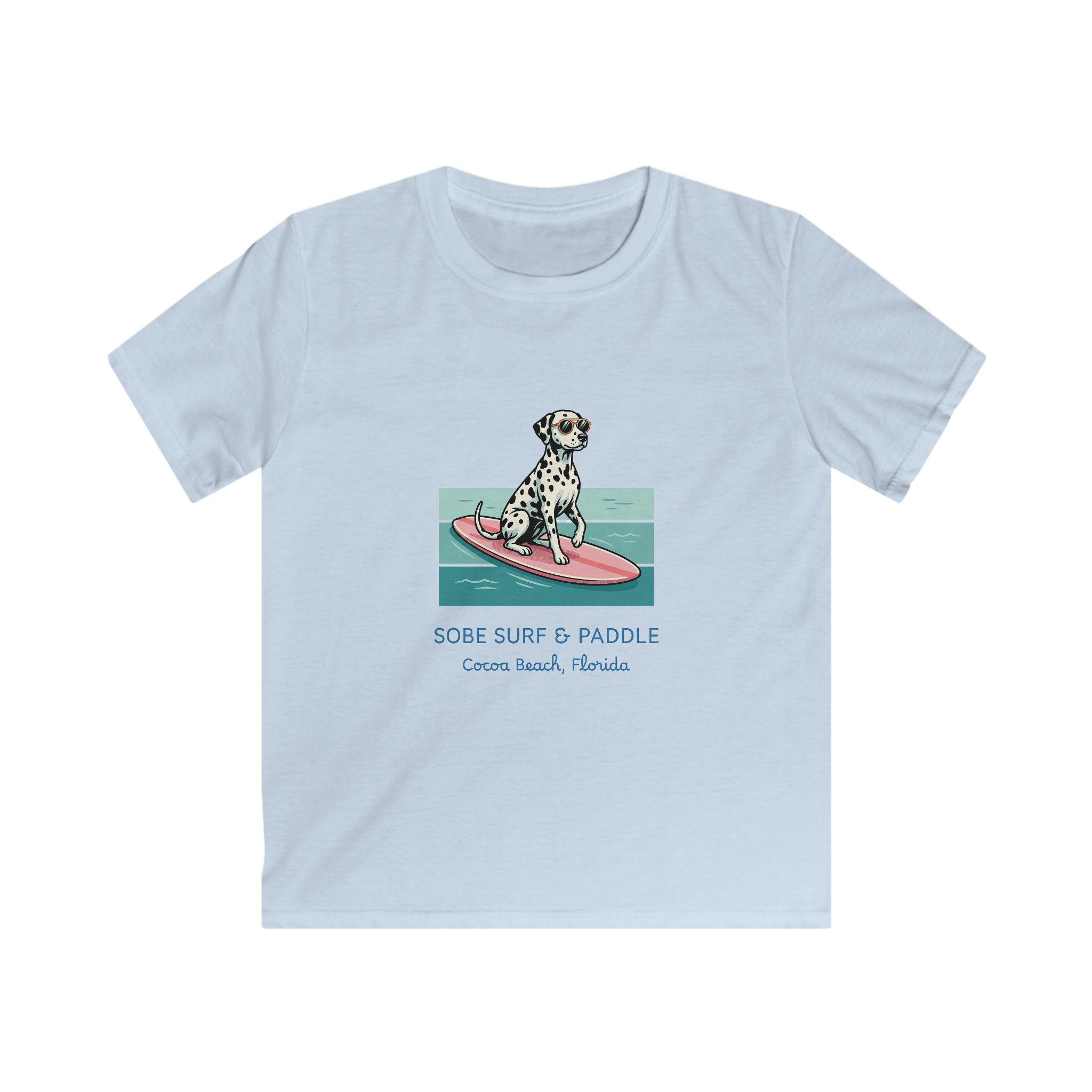 Kids Tee — Dalmatian on Surfboard “Sobe Surf & Paddle” Miami Beach Graphic - Image 10