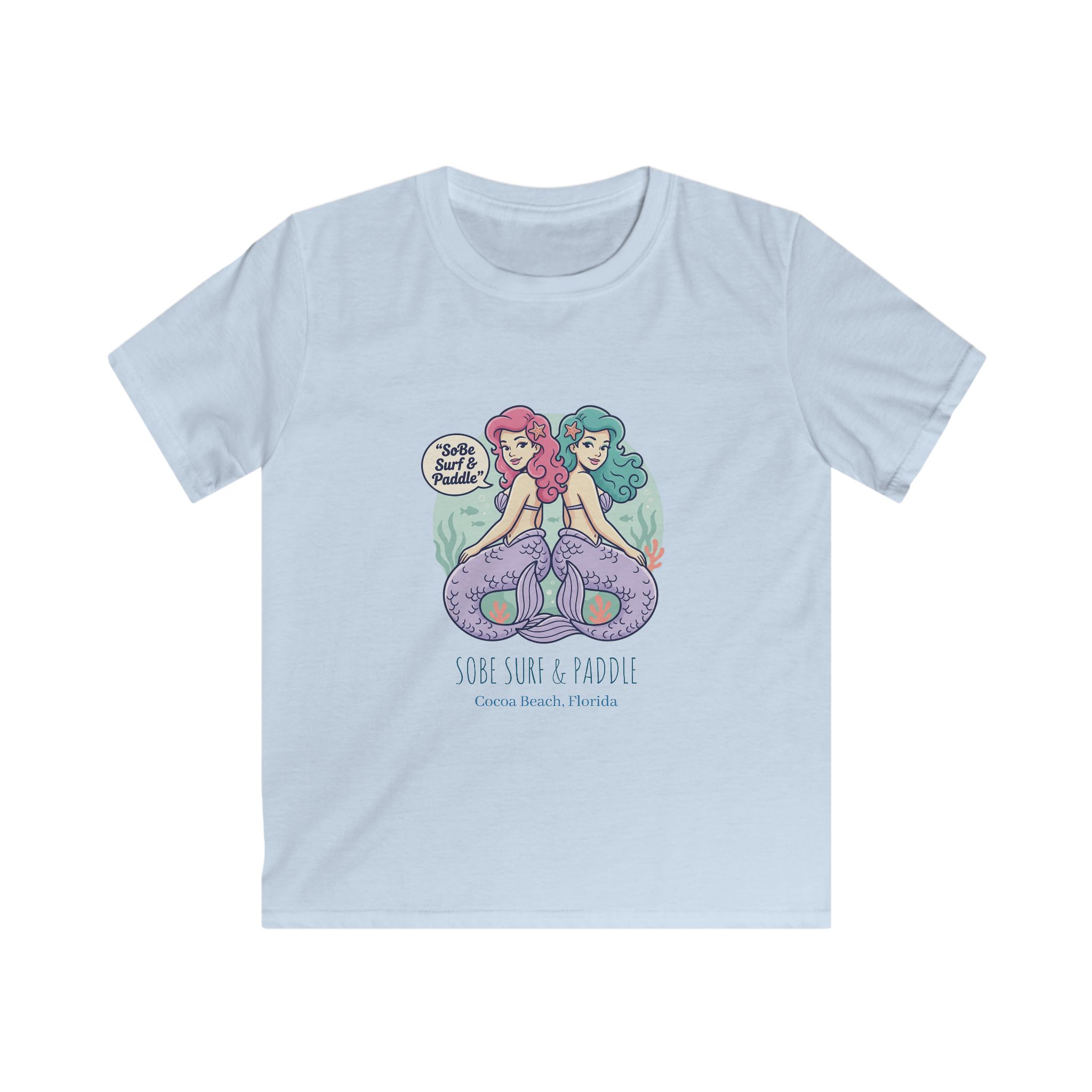 Kids Tee — Cute Twin Mermaids "Sisters & Seafoam" Graphic Shirt