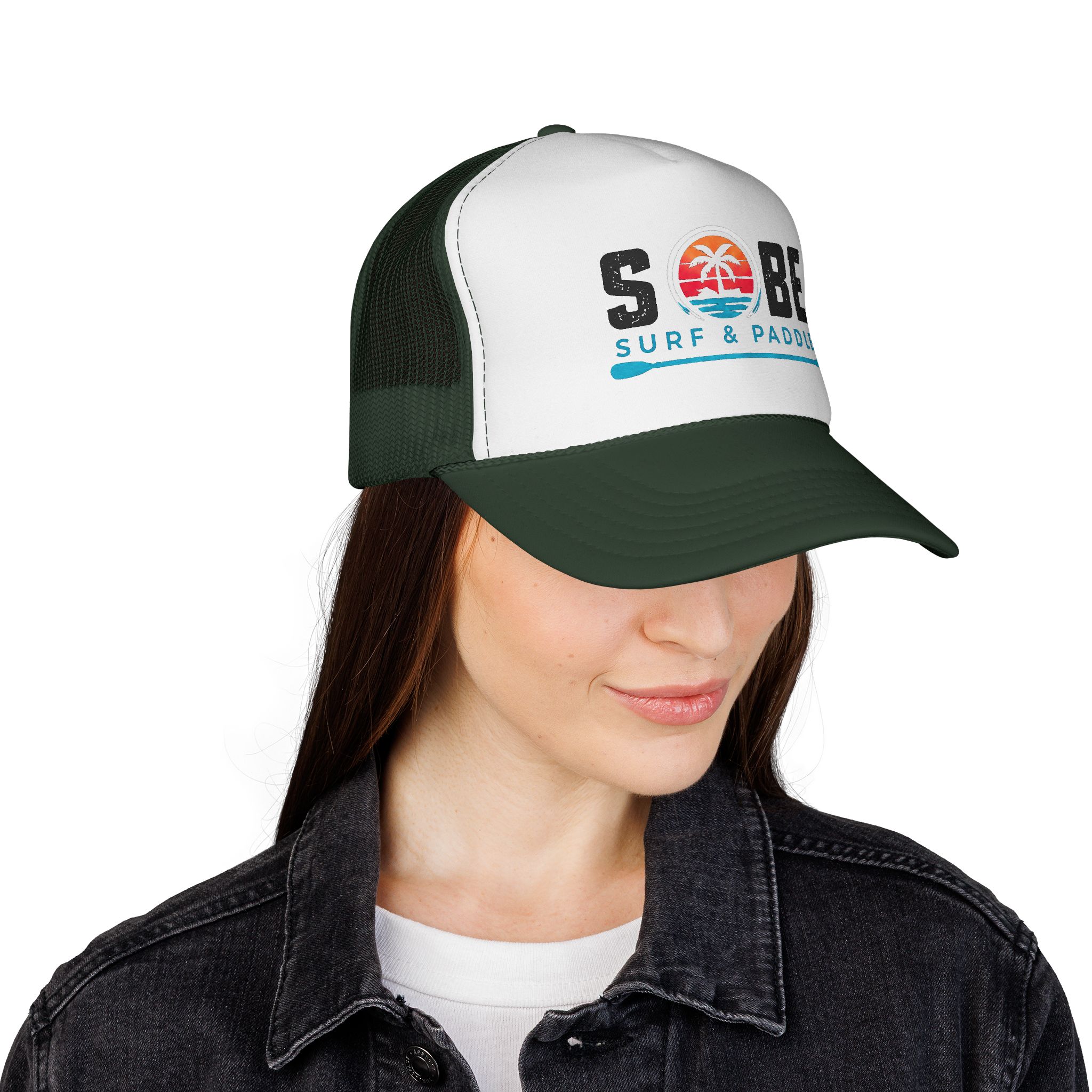 Sobe Surf & Paddle Trucker Cap — Retro Beach Palm Mesh Hat - Image 8