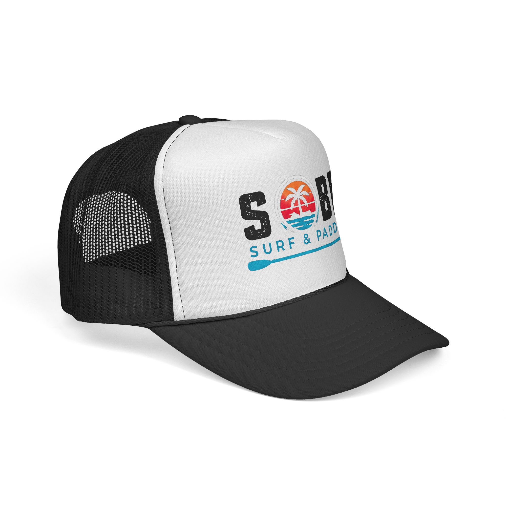 Sobe Surf & Paddle Trucker Cap — Retro Beach Palm Mesh Hat - Image 2