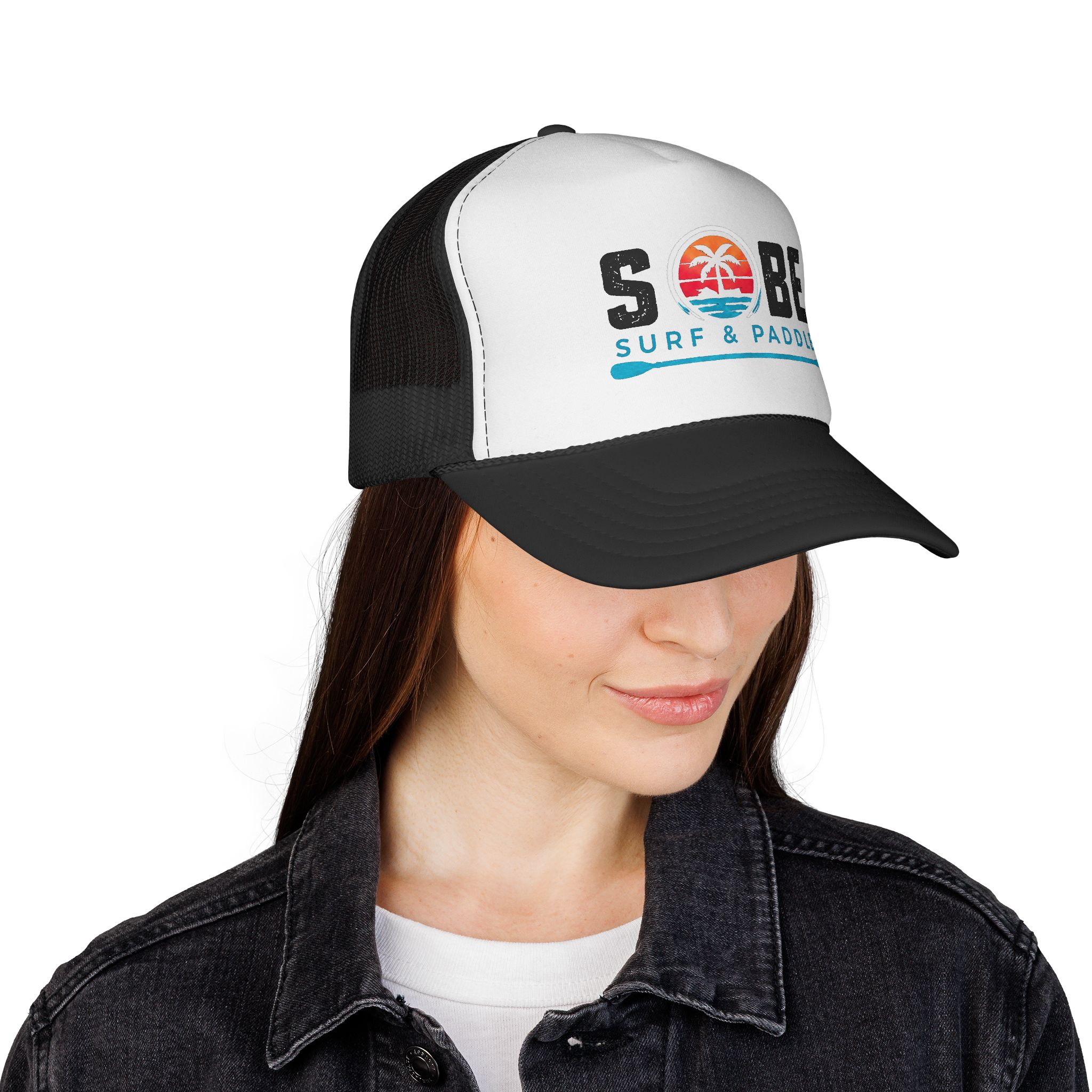 Sobe Surf & Paddle Trucker Cap — Retro Beach Palm Mesh Hat - Image 4